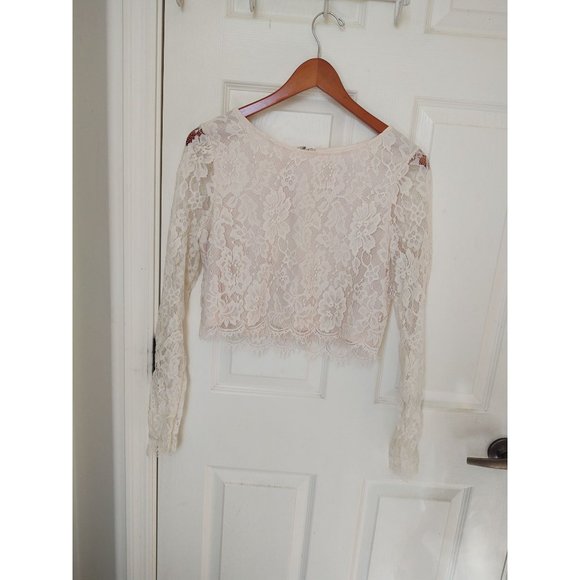 Maniju Lace Crop Top  Ivory Zip Back Size Large - Picture 1 of 4